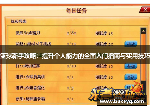 篮球新手攻略：提升个人能力的全面入门指南与实用技巧